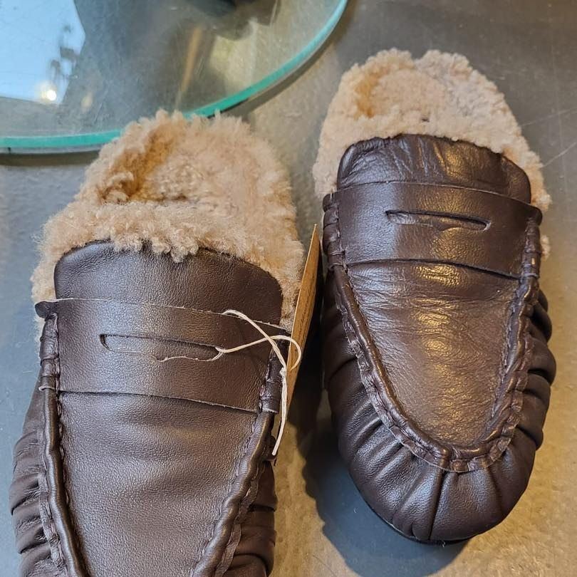 Bruine loafers met teddy voering